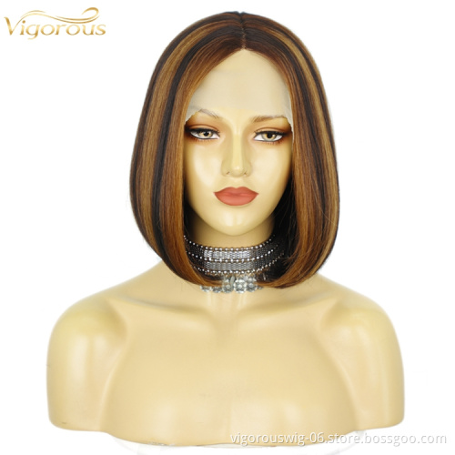 Vigorous highlight Blonde Synthetic Lace Front Wigs Short Straight Fashion Hair Wig Bob Cut Wigs For Women